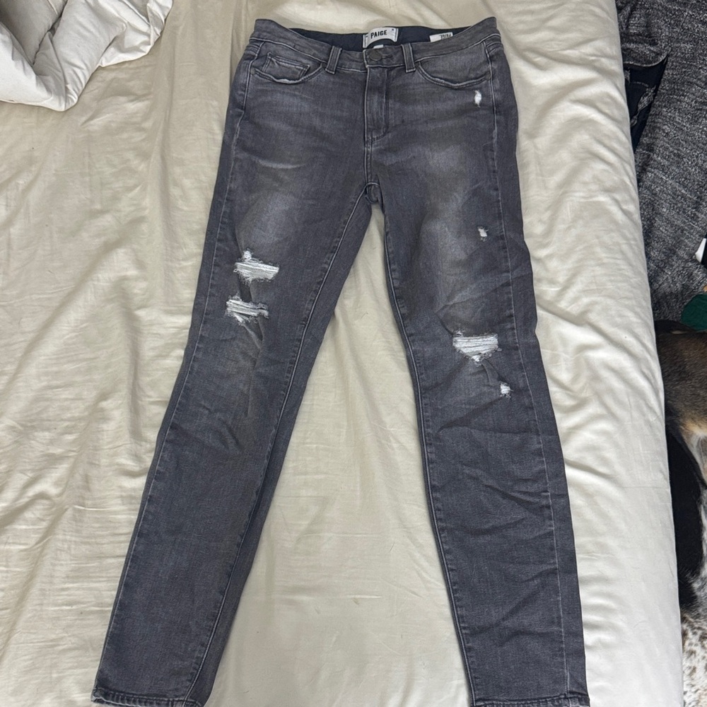 PAIGE Hoxton Ultra Slinny Charcoal Distressed Skinny Jeans size 27